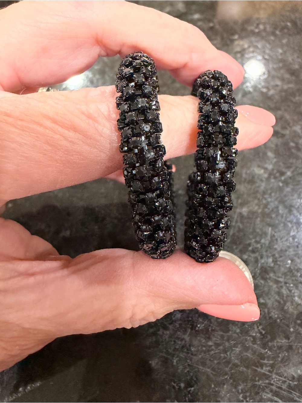 Black Crystal Pave Hoop Earrings - Women Jewelry